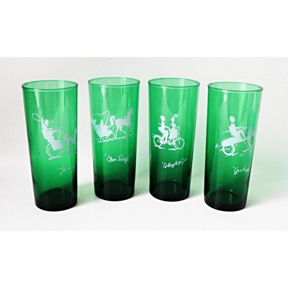 4 Vintage Forest Green Iced Tea Tumblers Anchor Hocking - Picture 1 of 6